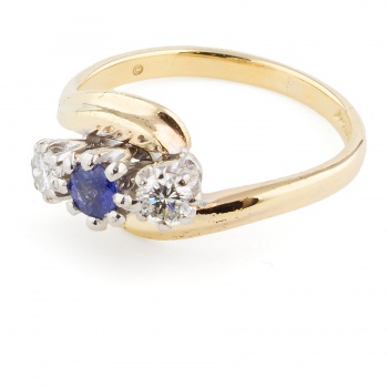 9ct gold Sapphire/Diamond 3 stone Ring size K